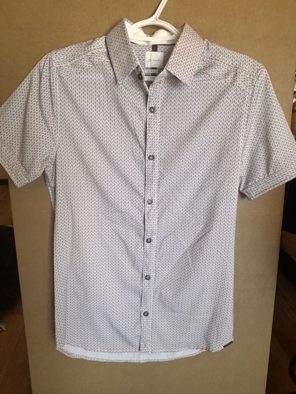 Men's Casual Short-Sleeve Button-Down Shirt - Light Gray Micro Print